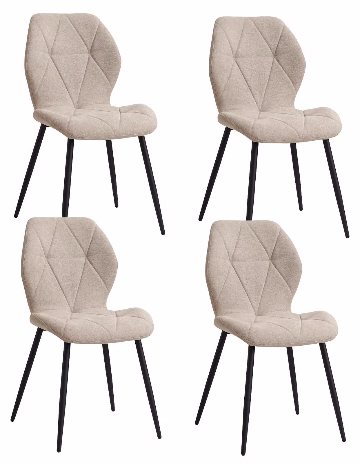 Sedia da pranzo - Sedia da cucina - Rivestimento imbottito in lino - Gambe in metallo - Senza braccioli - Design moderno - Khaki scuro