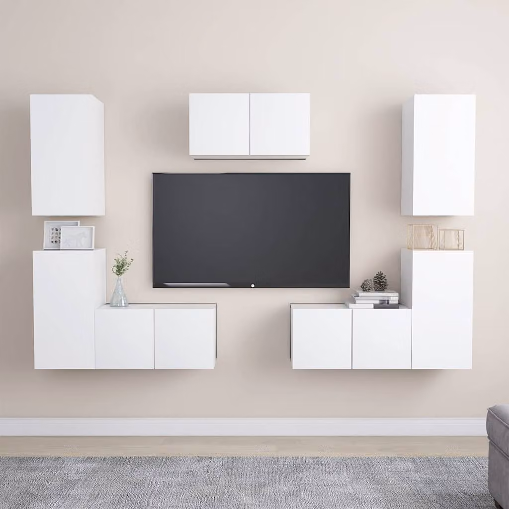 Set di mobili porta TV vidaXL da 7 pezzi in legno e MDF bianco opaco per soggiorno