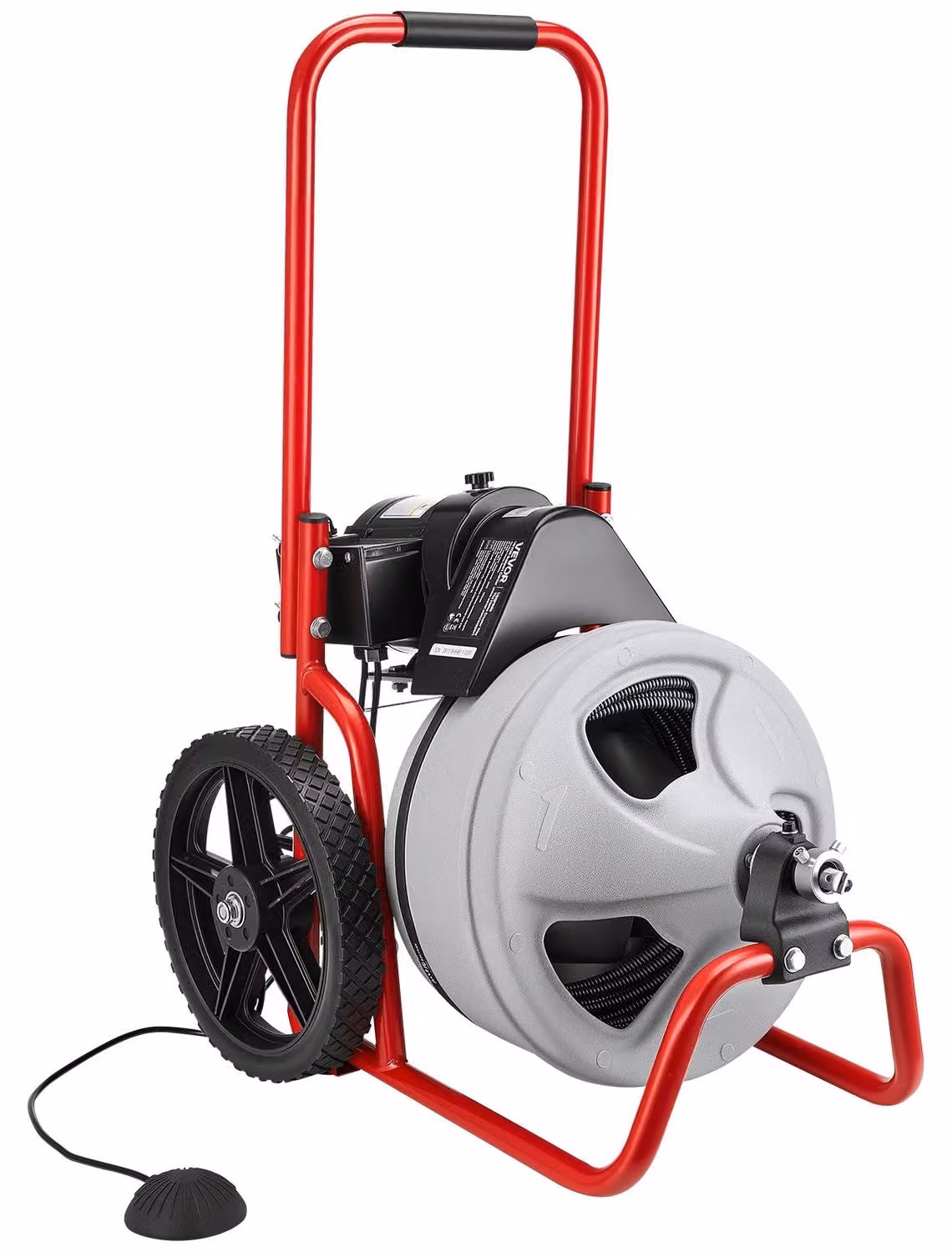 Macchina per la pulizia degli scarichi 22 m x 9,5 mm, sonda per fognature con alimentazione manuale su ruote, macchina portatile per la pulizia degli scarichi con 6 lame e interruttore a pedale attivato ad aria per tubi da 50 mm a 100 mm
