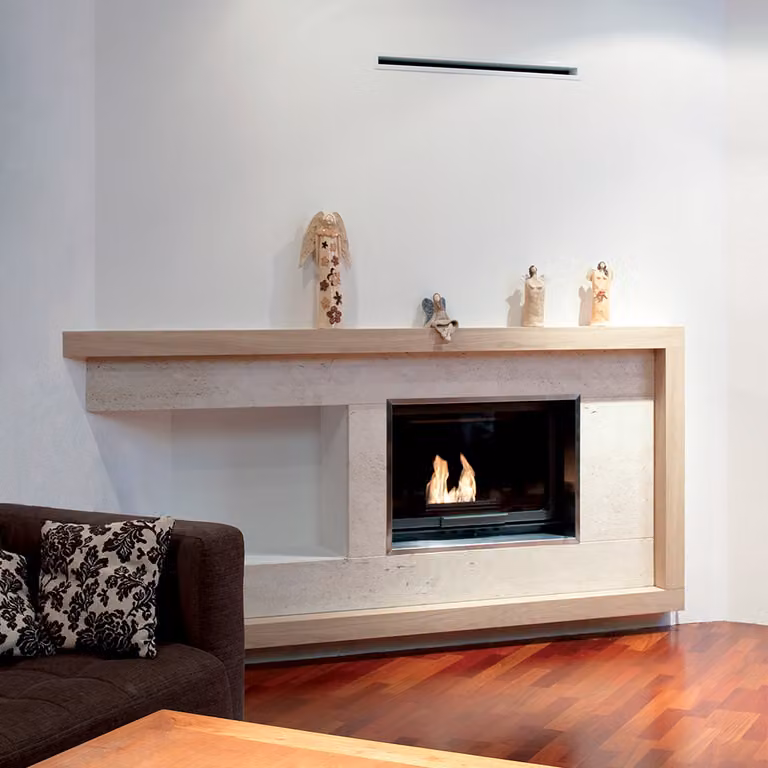 Caminetto in ghisa per legna OLIWIA 16 kW Ø 200 porta sollevabile