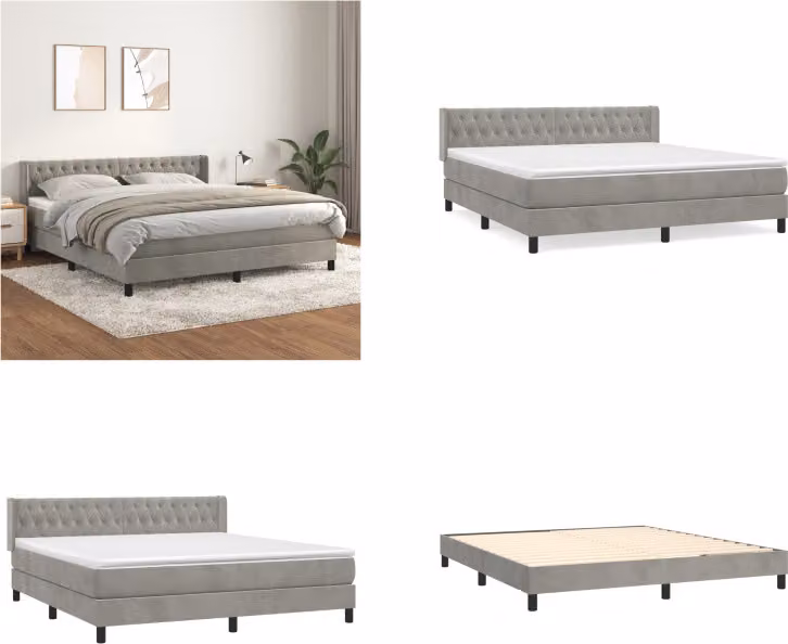 vidaXL Letto a molle con materasso grigio chiaro 180x200 cm in velluto - Letto a molle - Boxspringbetten - Bett - Schlafzimmermöbel