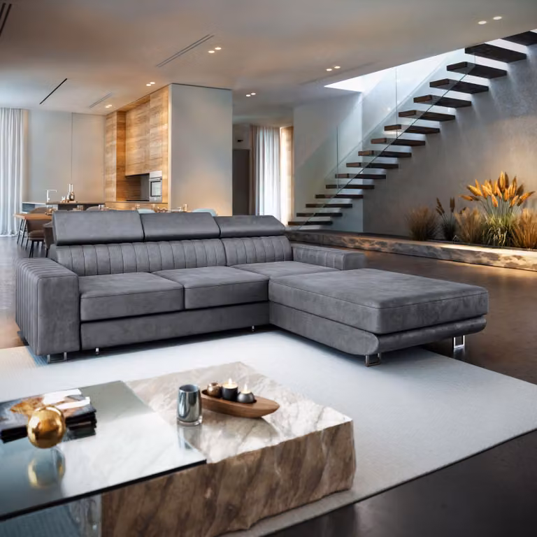 Divano angolare Masseno NOTO R-S con funzione letto a L, divano con contenitore, divano da soggiorno, divano, divano, divano letto, set di divani - grigio, MONOLITH 85