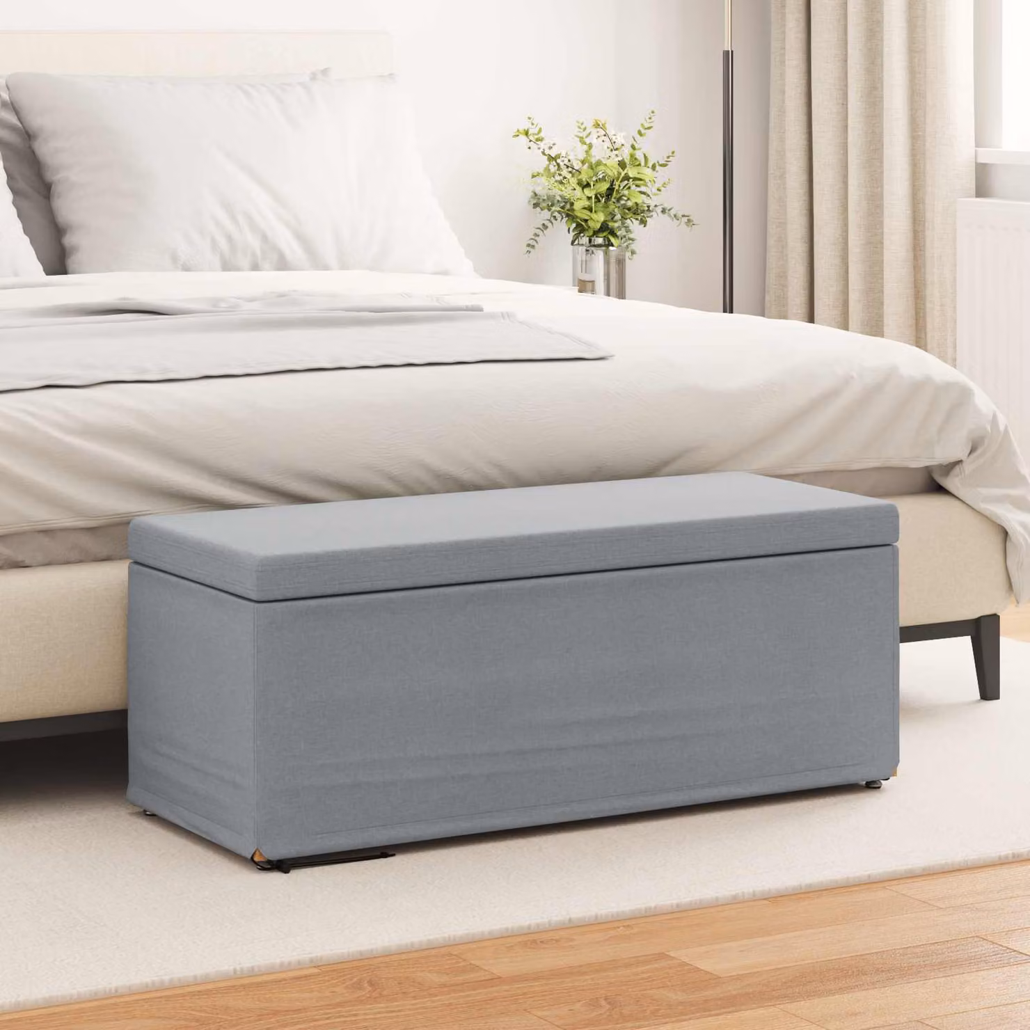 Pouf vidaXL Grigio chiaro in tessuto con struttura in legno L: 101 cm, P: 41 cm, H: 40 cm