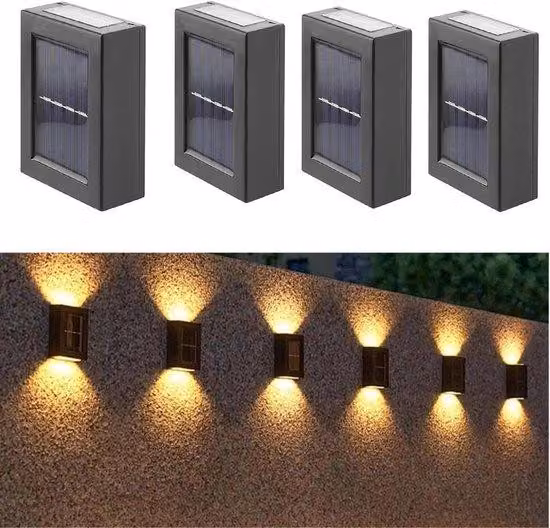 Lampada da parete solare con luce bianca calda per esterni - 4 pezzi - Alimentazione solare - 10 cm