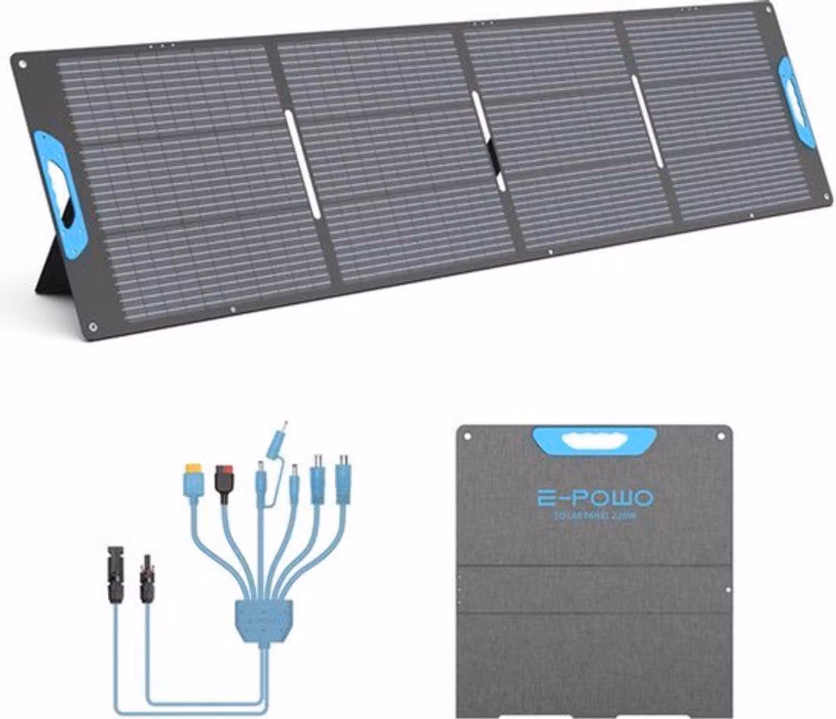 Pannello solare portatile da 220W - 26V di ingresso - dimensioni 61x59x4 cm - ideale per campeggio e alimentazione di emergenza