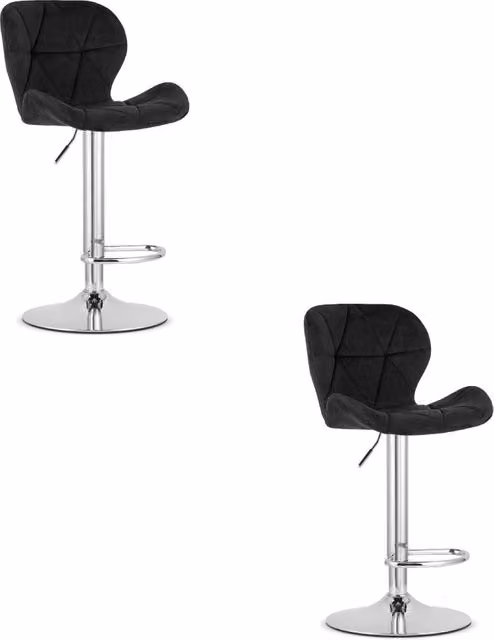 Set di 2 sgabelli Valora West in velluto nero con base in metallo argento, H 111 cm x L 48,5 cm x P 46 cm