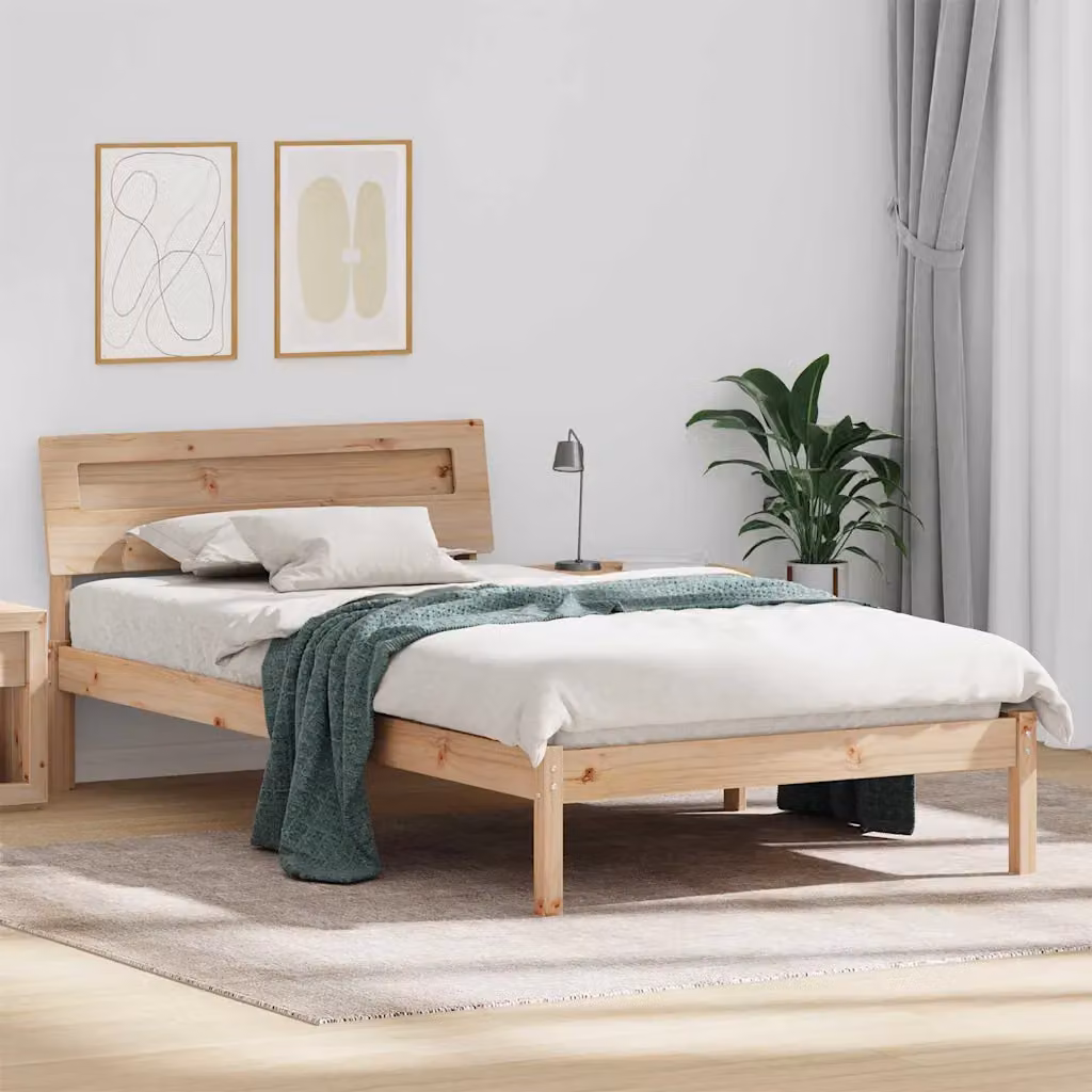 Struttura letto moderna vidaXL in pino massello marrone con porta di ricarica USB, L/P/H: 80 x 190 cm