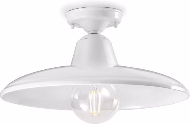 Plafoniera Industrial Minimal Nordico B&W Metallo Smaltato Bianco 1 Luce E27