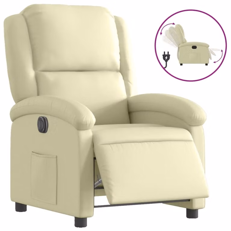 Poltrona Reclinabile Elettrica Crema in Vera Pelle