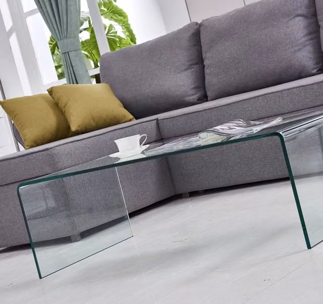 Tavolino Caffè in Vetro Temperato Trasparente Curvato 100x50x35 cm