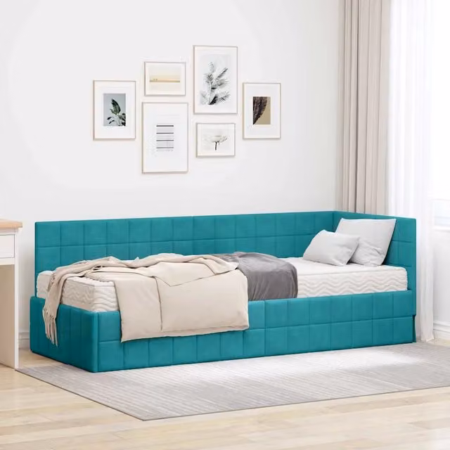 Struttura Letto Angolare con Materasso 2 pz Turchese 3393926