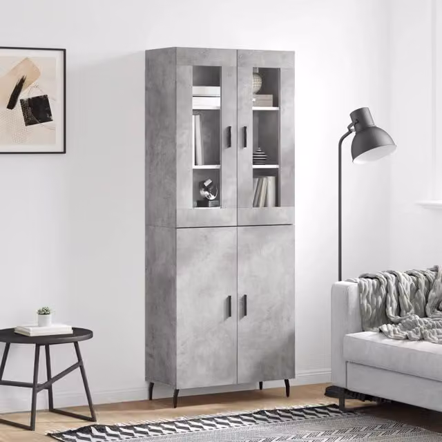 Credenza moderna vidaXL in legno e metallo, colore grigio, L: 69,5 cm, P: 34 cm, H: 180 cm