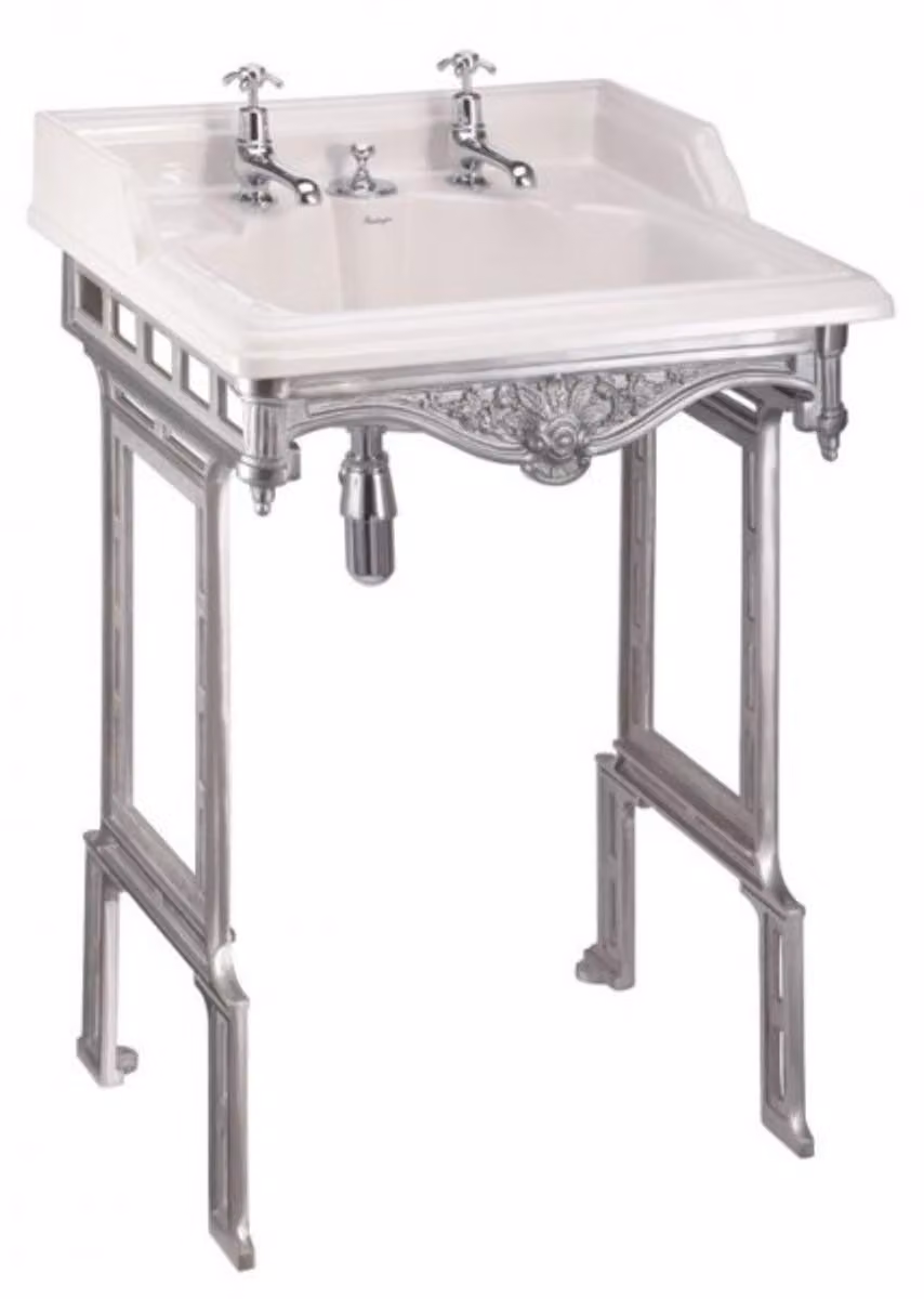 Casa Padrino, mobile bagno in stile Jugendstil, bianco/argento, con 2 fori per rubinetti - lavabo in stile barocco, effetto anticato - dimensioni: 890 x 650 x 575 mm