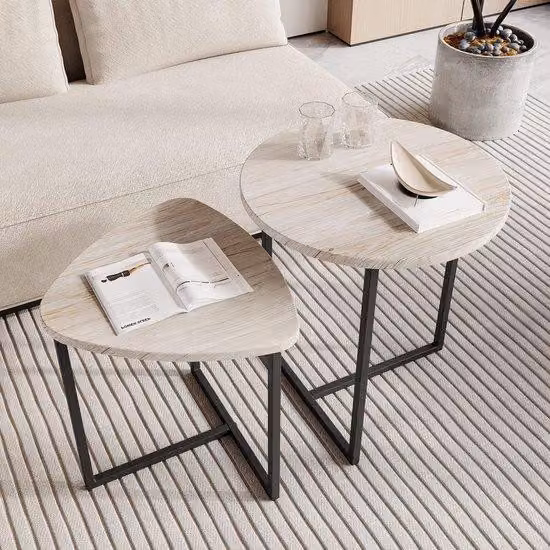Ibenzoa® Set di 2 tavolini rotondi – struttura in metallo, pannello di particelle rivestito in impiallacciatura effetto noce nero, diametro 45 cm x altezza 48 cm e 42 x 37 x 40 cm, impilabili