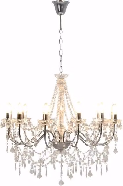 Lampadario con Perline Argento 12 Lampadine E14 CFW2656458