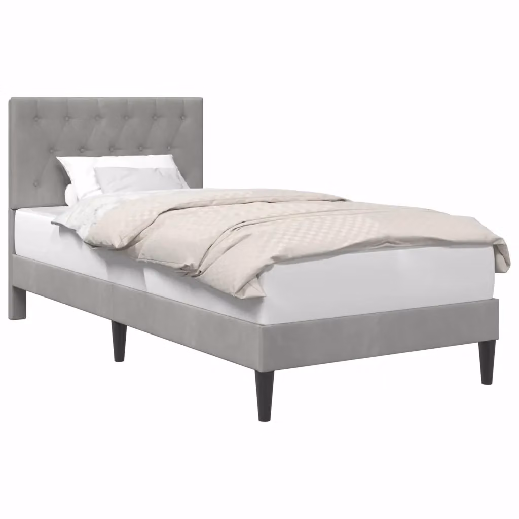 Struttura letto con giroletto in velluto grigio DESIGN IN, L/P/H: 90 x 190 x 94 cm – 2