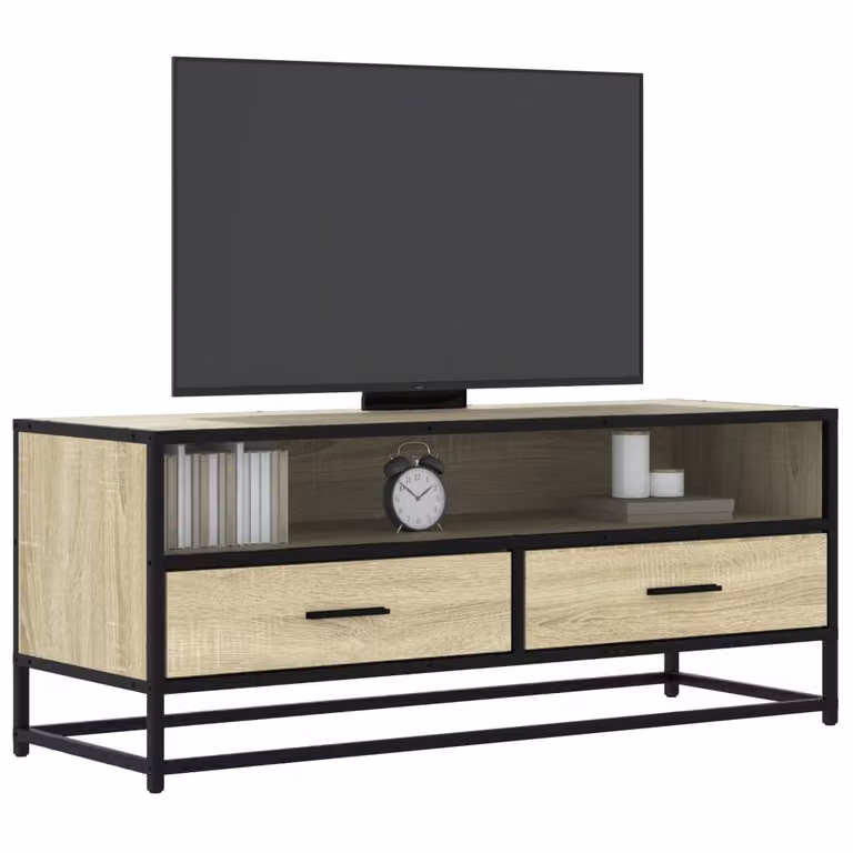 Mobile TV vidaXL in stile industrial con ruote, Rovere Sonoma e Metallo, L 100 x P 34,5 x H 40 cm