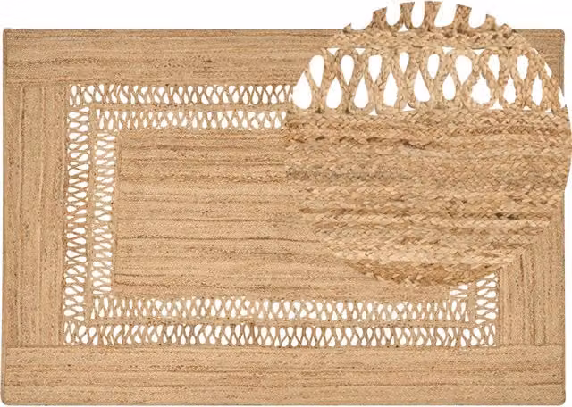 Tappeto Beliani in iuta intrecciata beige con motivo geometrico in stile boho per soggiorno e camera da letto L: 300 cm, P: 200 cm