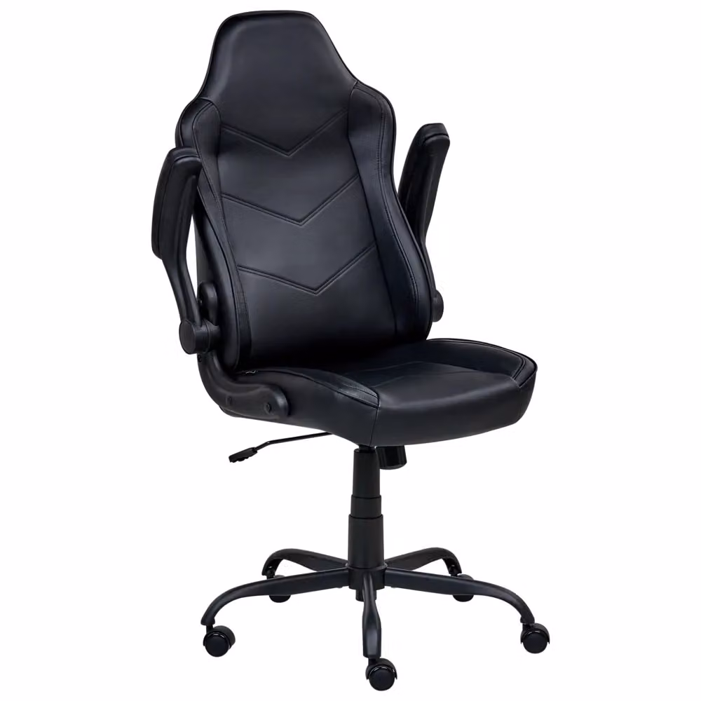 Sedia da ufficio BELIANI in ecopelle nera, girevole a 360 gradi con braccioli e altezza regolabile, design moderno per home office – 2