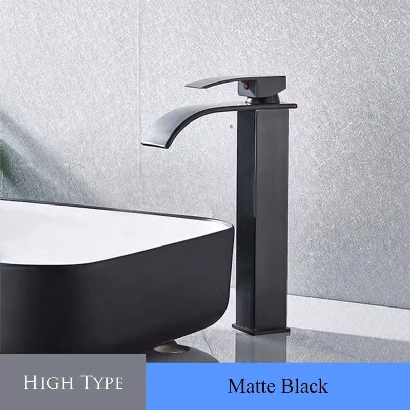 Rubinetto per lavabo di alta qualità - Miscelatore monocomando a cascata per lavabi da appoggio - Montaggio con un foro - Montaggio a incasso - Acqua calda e fredda - Finitura nera opaca
