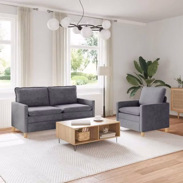 Set di divani 2 pz Grigio Chiaro Poliestere 3417090