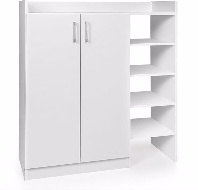 Scarpiera Design Mania con 2 ante e ripiani interni, mobiletto moderno bianco per ingresso, corridoio o soggiorno, L: 82.55 cm, P: 31.75 cm, H: 90.17 cm – 1