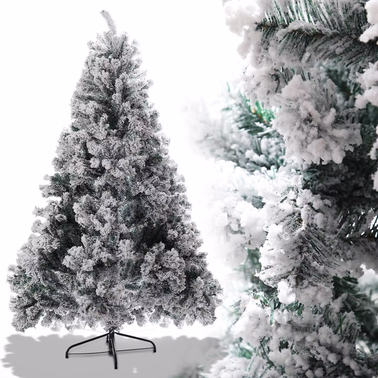 Albero di Natale artificiale Ikodm, 150 cm, verde, con effetto neve, 550 rami, realizzato in PVC e metallo, con rami che si aprono automaticamente