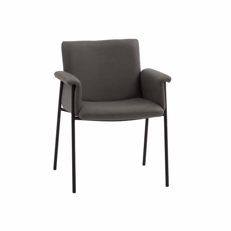 Set di 4 sedie CANCÚN in similpelle grigio e gambe in metallo nero, con braccioli