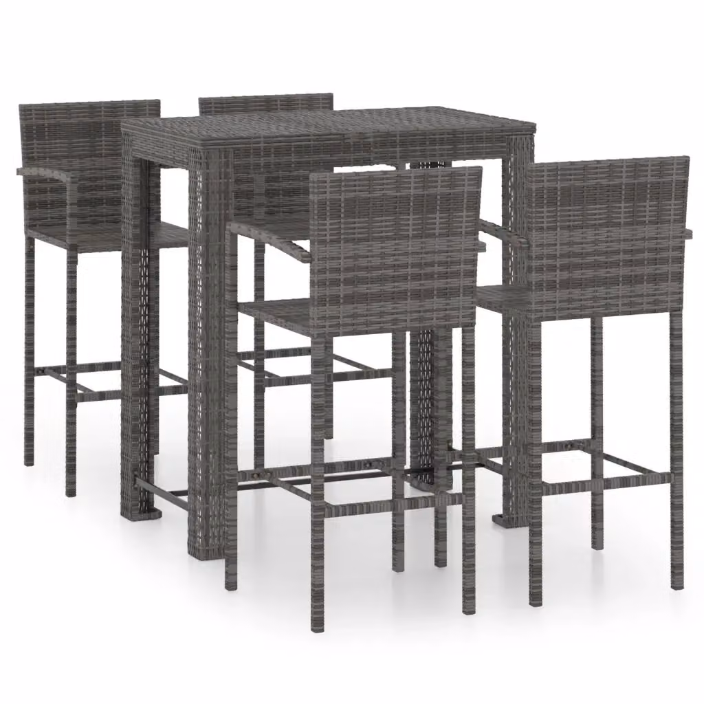 Set Bar da Giardino vidaXL 5 pz in Polyrattan e Metallo Grigio con Braccioli – 2