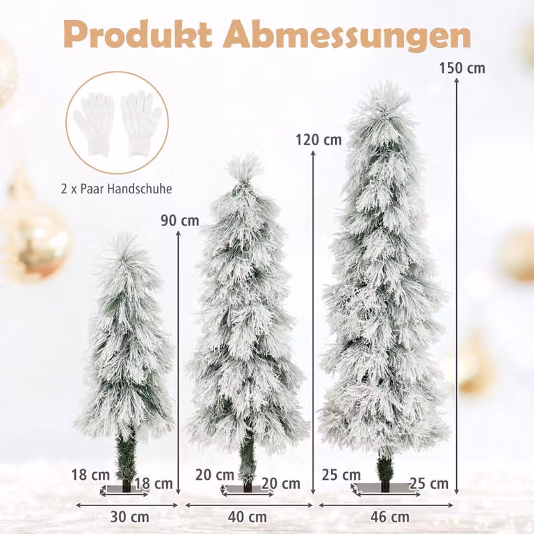 Set di alberi di Natale artificiali con luci, 90-150 cm, con punte innevate