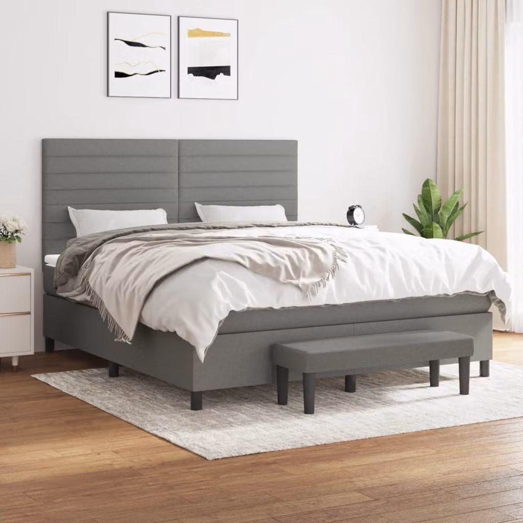 vidaXL Giroletto a Molle Ibrido con Materasso in Tessuto Grigio e Bianco L/P/H: 160 x 200 x 128 cm – 1