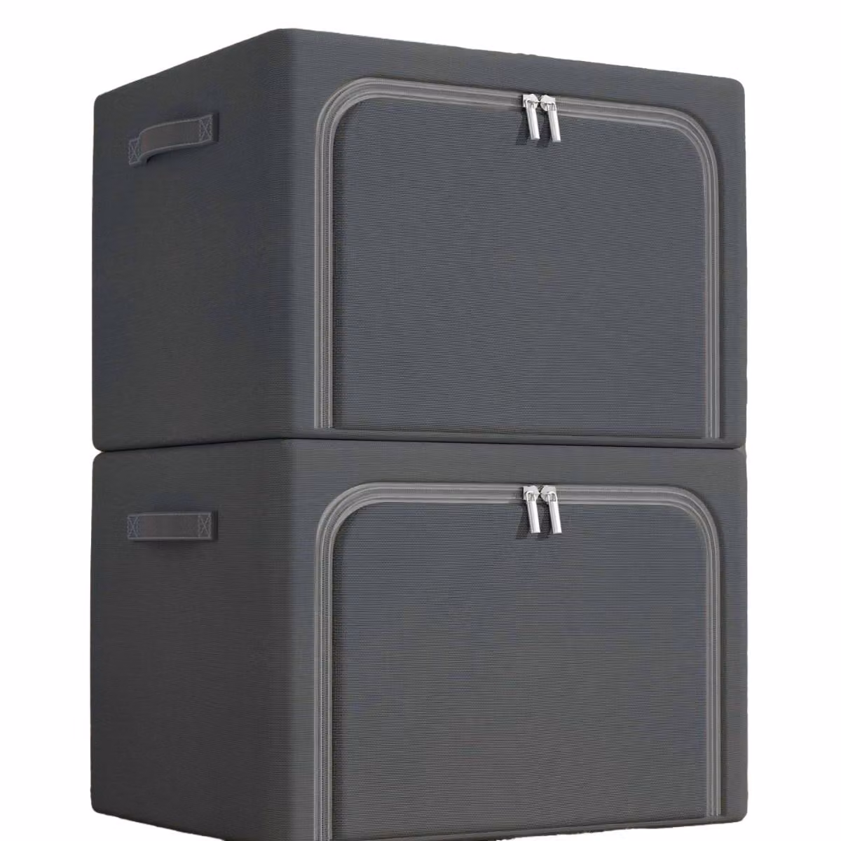 set di 2 scatole portaoggetti in tessuto Oxford, impermeabile, pieghevole, 100L, scomparti, per vestiti e guardaroba, senza finestra, grigio scuro