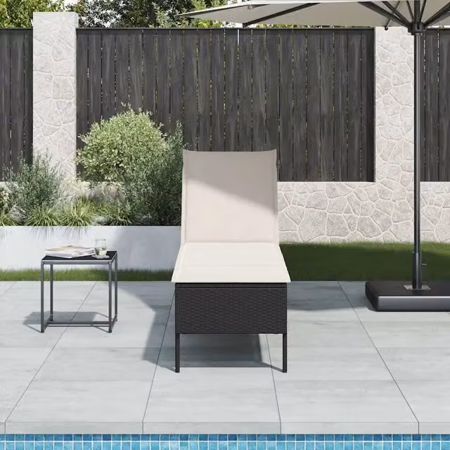 Lettino Prendisole con Cuscino Nero 55x200x44 cm in Polyrattan 4104100