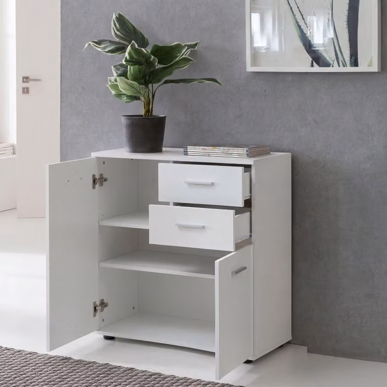 FineBuy Comodà bianco con ante e cassetti 71 x 78 x 35,5 cm Mobile in legno Mobile da ingresso moderno Mobile multiuso piccolo Credenza Sideboard opaco