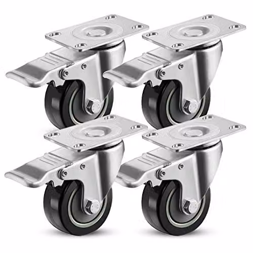 COOCHEER Set di 4 Ruote con freno,75 mm Ruote per mobili,Ruote girevoli, Nero(400KG)