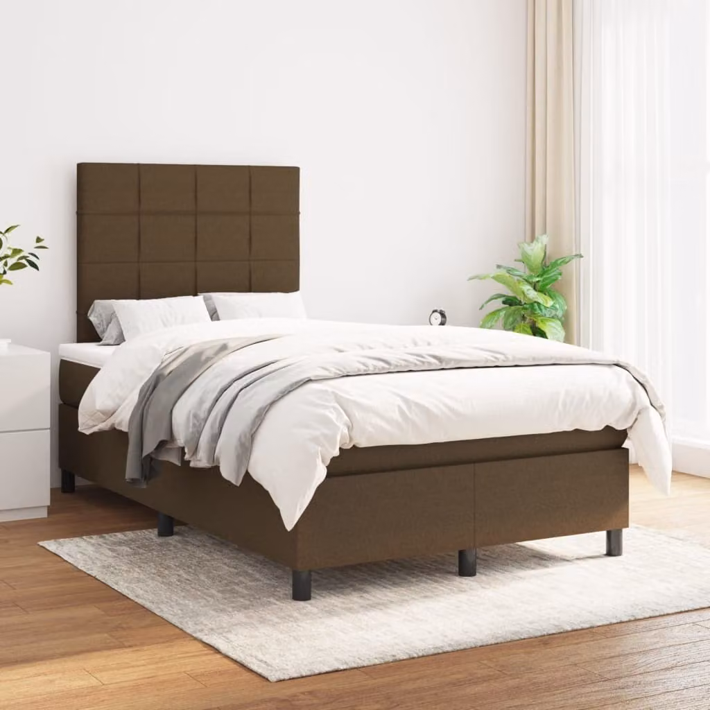 The Living Store Letto a molle con materasso marrone scuro 120x200 cm in tessuto