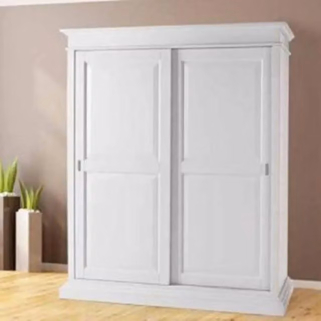 Armadio KIVIO in legno stile Shabby Chic con ante scorrevoli bianco L: 183 cm, P: 67 cm, H: 214 cm
