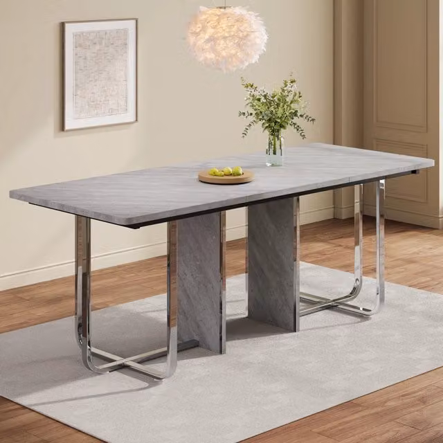 Tavolo da pranzo rettangolare OKWISH in stile moderno con piano in MDF laminato e gambe in metallo, grigio, L: 180 cm, P: 80 cm, H: 75 cm