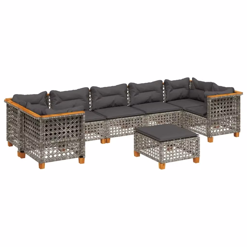 vidaXL Set Divano da Giardino 8 pz in Polyrattan Grigio con Cuscini e Ottoman – 2