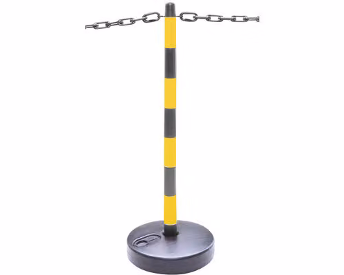 Palo per barriera a catena, base in plastica riempibile, paletto in plastica, nero/giallo, altezza 870 mm, diametro 40 mm, 1,5 kg