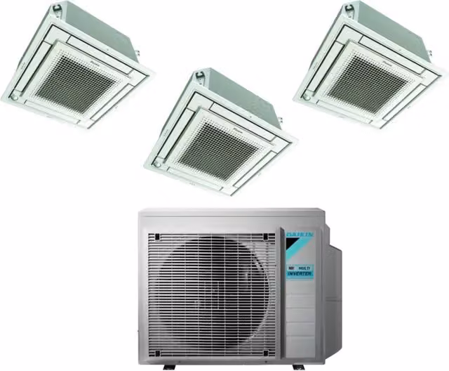 Climatizzatore Condizionatore Daikin Bluevolution Inverter Trial Split a Cassetta FFA-A 9+9+9 con 3MXM52N R-32, Griglia Bianca Inclusa, Classe Energetica A+++, Compatibile con Wi-Fi e App Control