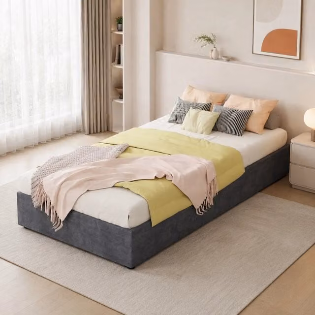 Struttura letto Mivray moderna in tessuto e metallo grigio, L/P/H: 90 x 200 cm – 1