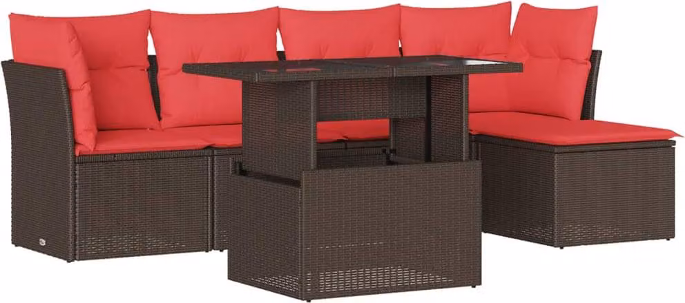 Set Divani da Giardino 6 pz con Cuscini Marrone in Polyrattan