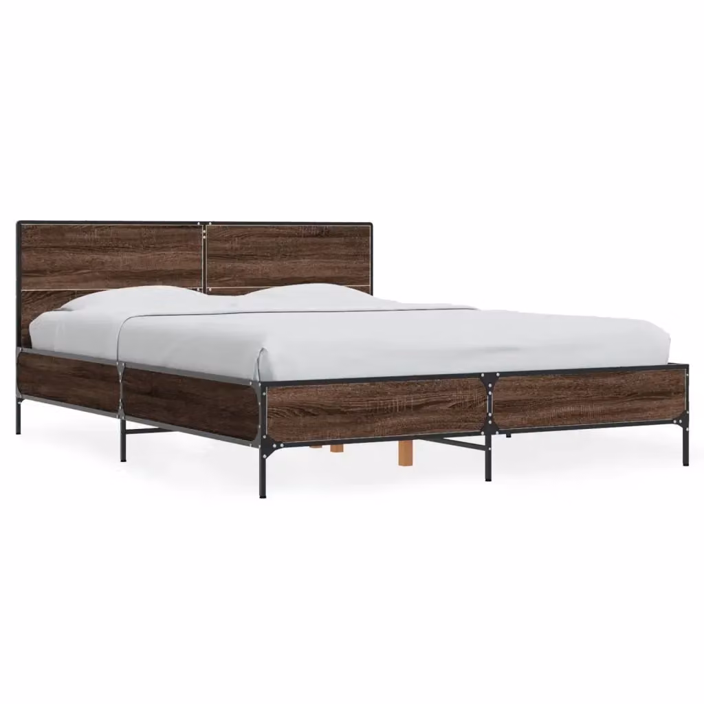 Letto Giroletto vidaXL in Legno e Metallo, Rovere Marrone, L/P: 140 x 190 cm – 2