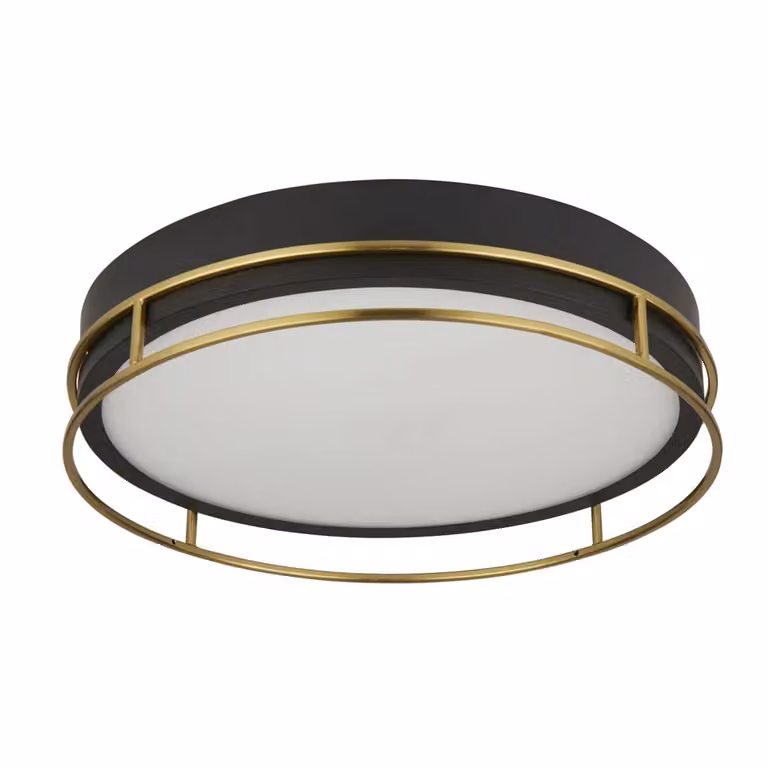 Plafoniera Moderna Searchlight Fenice in Metallo e Vetro con 3 Luci E14, Colore Nero e Oro, Diametro: 40 cm