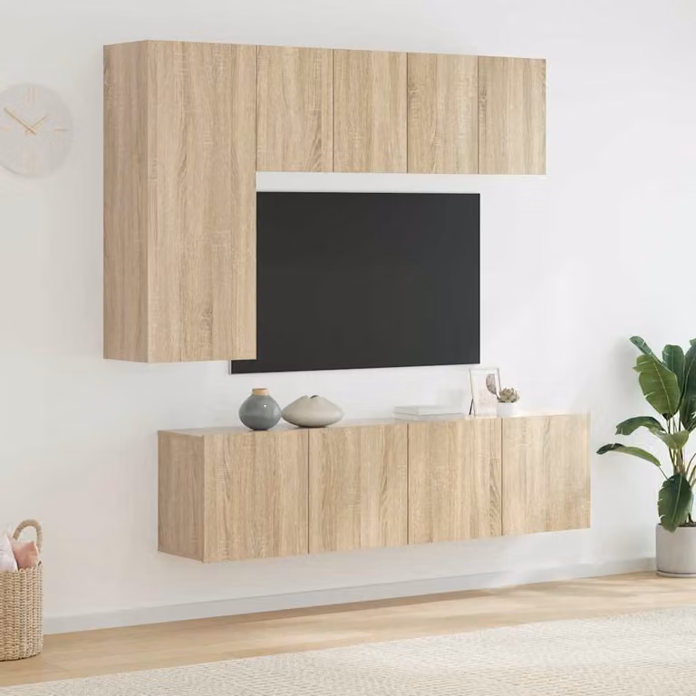 Set di 5 mobili TV da parete vidaXL in legno multistrato e MDF, colore Rovere Sonoma