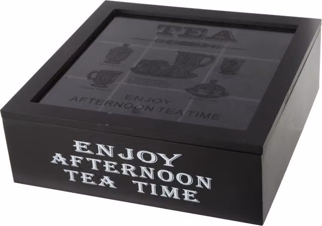 Scatola per tè in legno nero con 9 scomparti e coperchio in vetro – 1