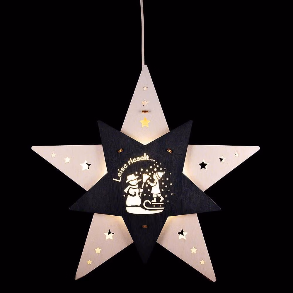 Stella per finestra "leise rieselt der Schnee" el. illuminazione LxHxP 30,5x29x6cm NUOVO