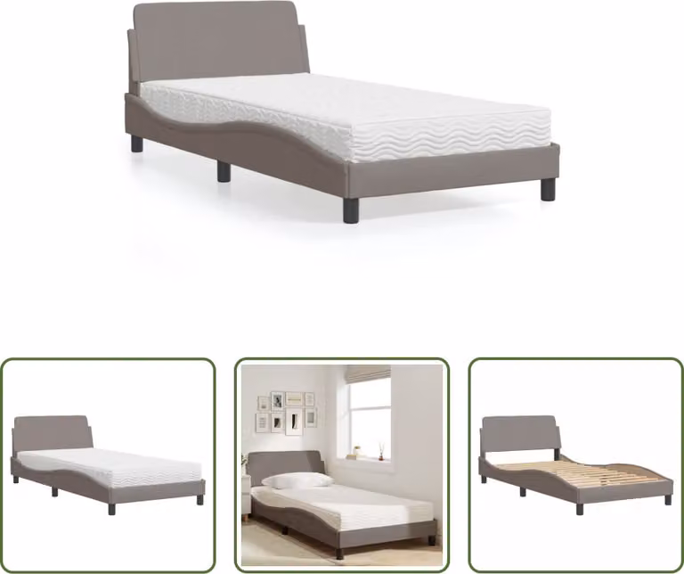 The Living Store Letto con materasso Taupe 100x200 cm tessuto