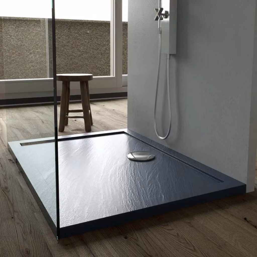 Piatto Doccia Rettangolare Idralite in Acrilico Antracite con Effetto Pietra Modello Flower L: 120 cm, P: 90 cm, H: 4 cm – 2